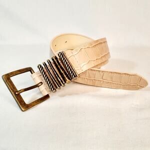 💎Martina Mori Italian Genuine Leather Belt Medium Waist Beige Reptile Print